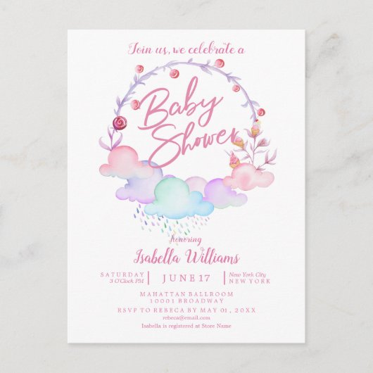 Baby shower d'aquarelle douce Florale Invitation (Devant)