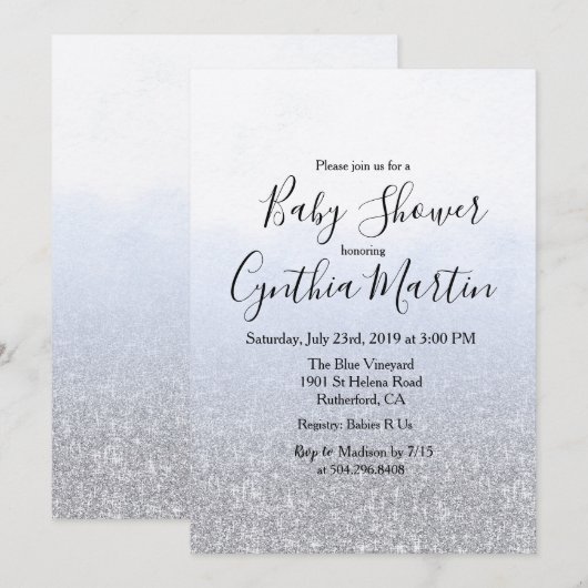 Baby shower d'aquarelle gris bleu Invitation (Devant / Derrière)