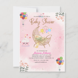 Baby shower d'aquarelle Invitation : Berceau et Ba