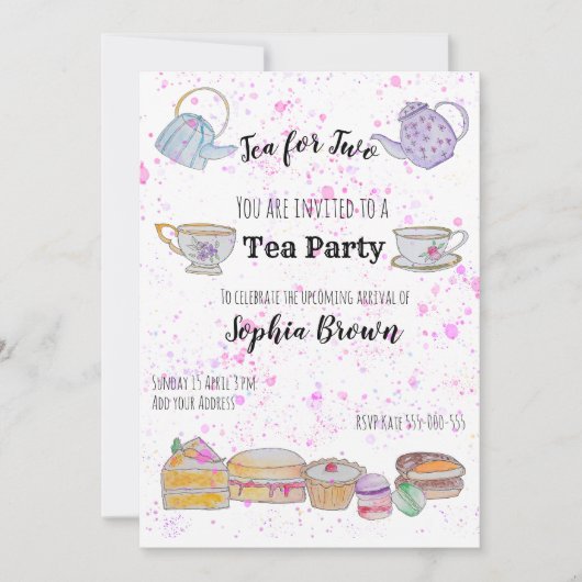 Baby shower d'aquarelle invitation (fille) (Devant)