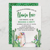 Baby shower d'aquarelle Llama Cacus Invitation (Devant / Derrière)