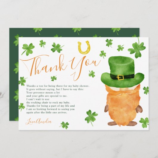 baby shower d'aquarelle Merci St Patrick (Devant / Derrière)