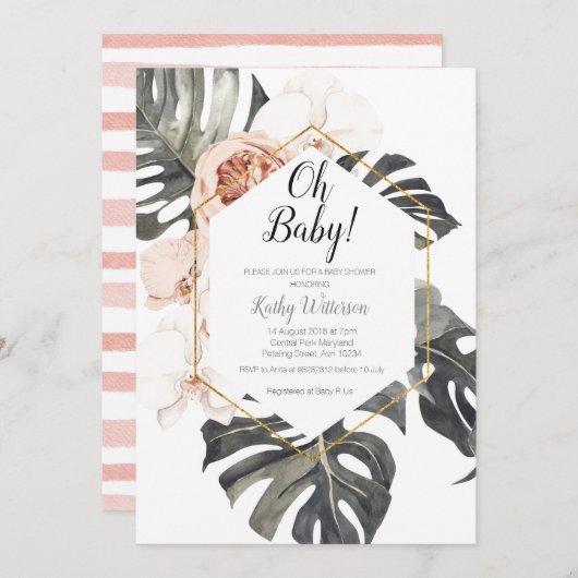 Baby shower d'aquarelle Monstera Invitation (Devant / Derrière)