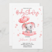 Baby shower d'aquarelle rose éléphant Invitation (Devant / Derrière)