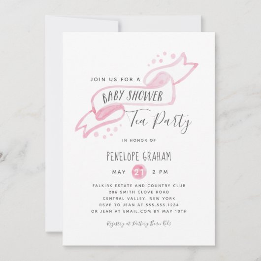 Baby shower d'aquarelle rose Tea Party invitation (Devant)