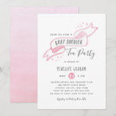 Baby shower d'aquarelle rose Tea Party invitation (Devant / Derrière)