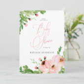 Baby shower d'aquarelle rose vif invitation (Debout devant)
