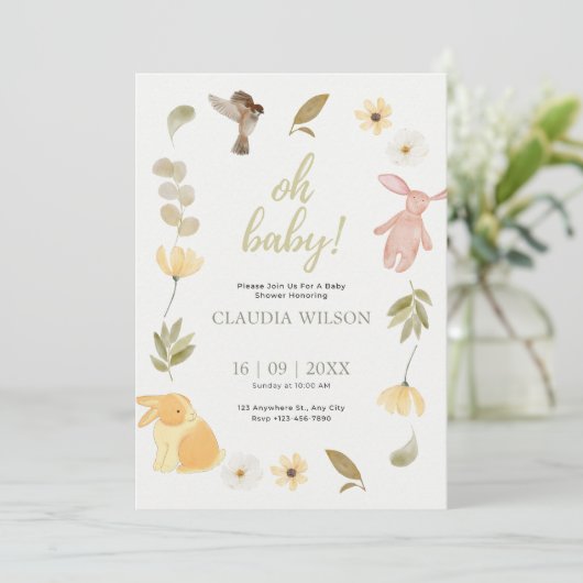 Baby shower d'aquarelle vert crème Invitation (Debout devant)