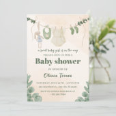 Baby shower d'aquarelle verte et crème Invitation (Debout devant)