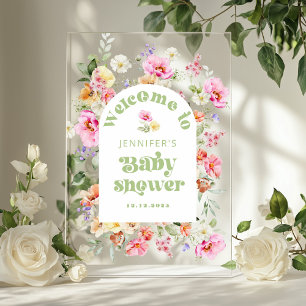 Baby shower d'arc Fleur sauvage moderne Bienvenue