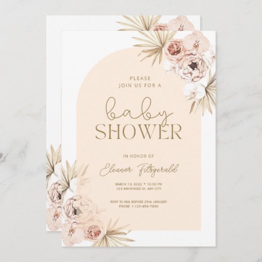 Baby shower d'arc floral Pastel Boho Invitation (Devant / Derrière)