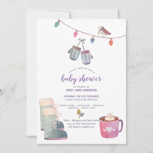 Baby shower d'art folklorique d'hiver Invitation b (Devant)