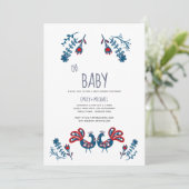 Baby shower d'art populaire Invitation Oiseaux sca (Debout devant)