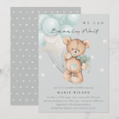Baby shower d'attente Blancs bleu gris Invitation (Devant / Derrière)