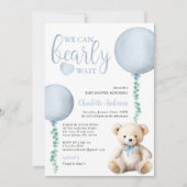Baby shower d'attente bleu Bearly Invitation Garço (Devant)