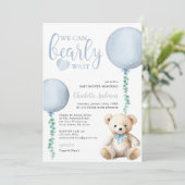 Baby shower d'attente bleu Bearly Invitation Garço (Debout devant)