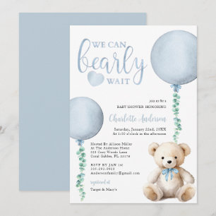 Baby shower d'attente bleu Bearly Invitation Garço