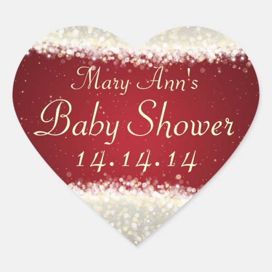 Baby shower Datum Dazzling Sparkles Rood Hart Sticker (Voorkant)