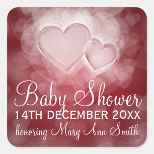 Baby shower Datum Modern Hearts Rood Vierkante Sticker