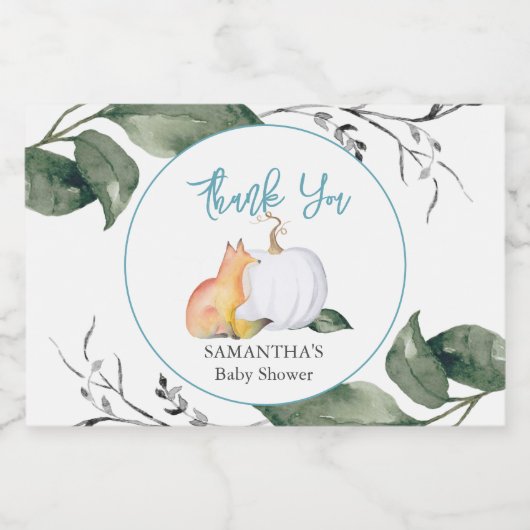 Baby shower d'automne Boisson Étiquette Bleu (Étiquettes simples)