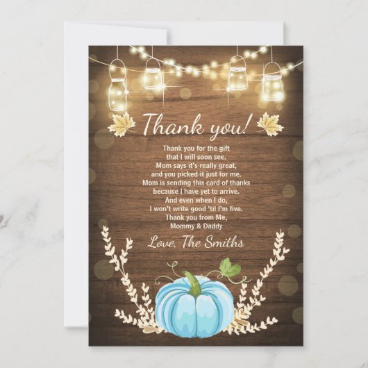 Baby shower d'automne citrouille Carte de remercie (Devant)