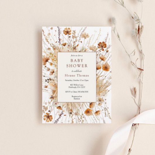 Baby shower d'automne Orange Floral Invitation