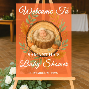 Baby shower d'automne Rustic Wood Slice Welcome