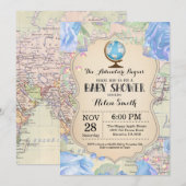 Baby shower d'aventure Blue Floral Carte Voyage Mo (Devant / Derrière)