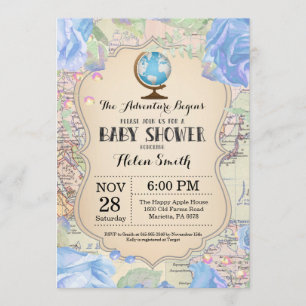 Baby shower d'aventure Blue Floral Carte Voyage Mo