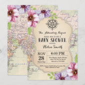 Baby shower d'aventure Floral Carte Voyage Monde (Devant / Derrière)