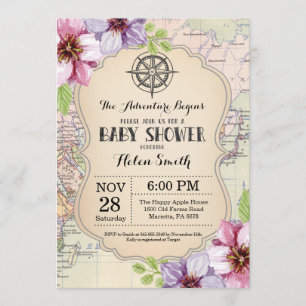 Baby shower d'aventure Floral Carte Voyage Monde