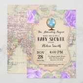 Baby shower d'aventure Floral Carte Voyage Monde (Devant / Derrière)