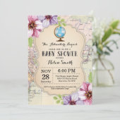 Baby shower d'aventure Floral Carte Voyage Monde (Debout devant)