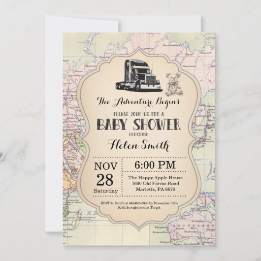 Baby shower d'aventure Invitation Carte Travel Wor (Devant)