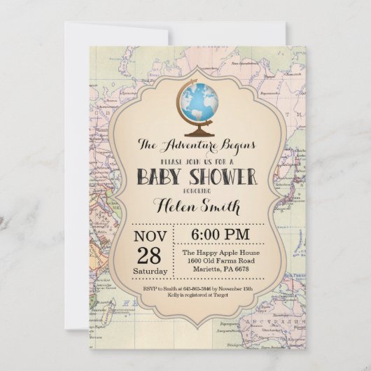 Baby shower d'aventure Invitation Carte Travel Wor (Devant)