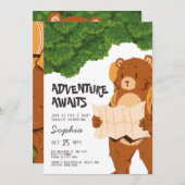 Baby shower d'aventure Ours de bois Invitation (Devant / Derrière)