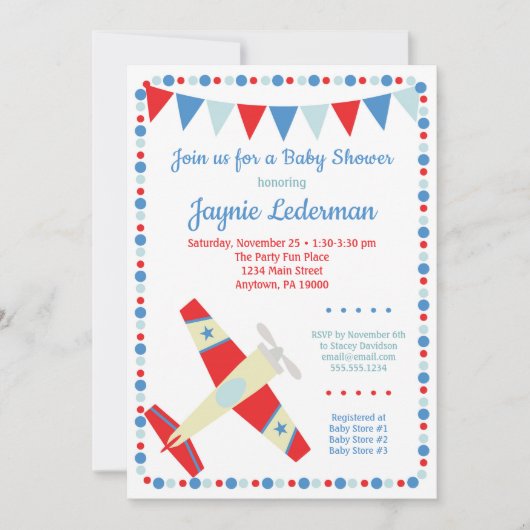 Baby shower d'avion Invitation garçon bébé (Devant)