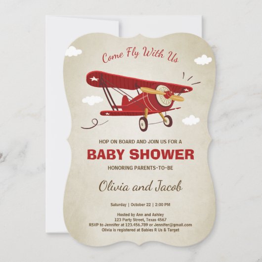 Baby shower d'avion Invitation Voyage Aventure (Devant)