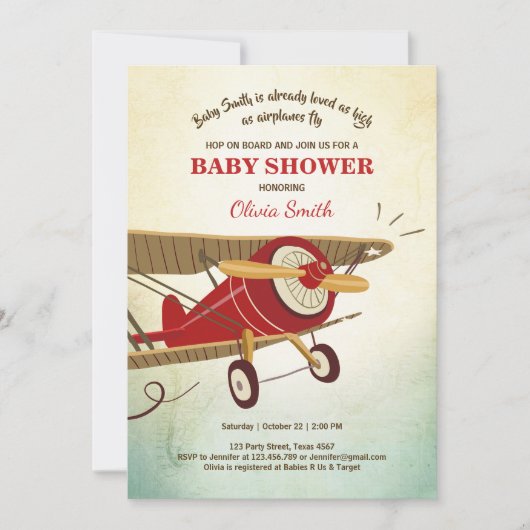 Baby shower d'avion Invitation Voyage Aventure (Devant)