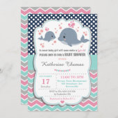 Baby shower de baleine Invitation bébé fille rose  (Devant / Derrière)