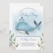 Baby shower de baleine Invitation pour bébé garçon (Devant / Derrière)