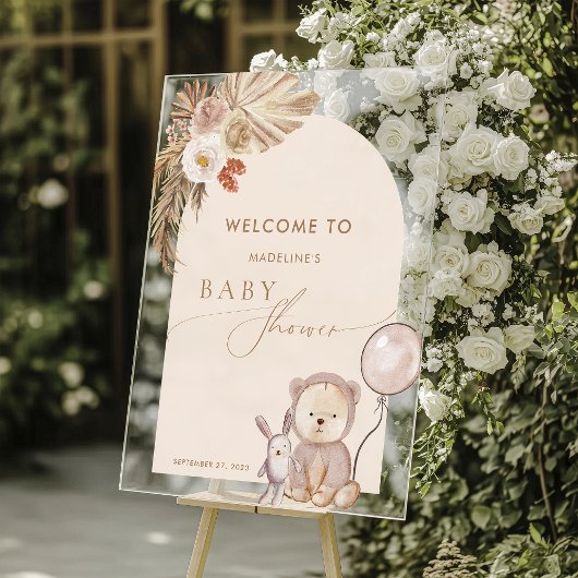 Baby shower de ballon d'ours à herbe Boho Pampas