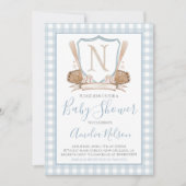Baby shower de baseball En vichy bleu Invitation (Devant)