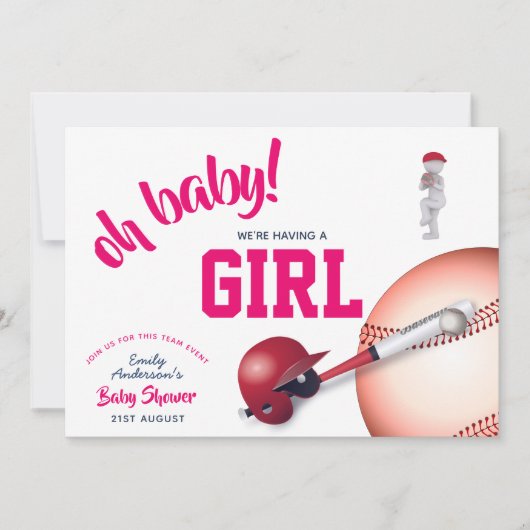 Baby shower de baseball FILLE PINK Blue Invitation (Devant)