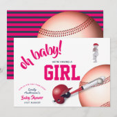 Baby shower de baseball FILLE PINK Blue Invitation (Devant / Derrière)
