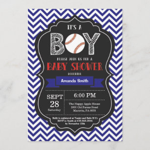 Baby shower de baseball Invitation Boy Blue Chevro
