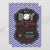 Baby shower de baseball Invitation Boy Blue Chevro (Devant / Derrière)