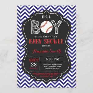 Baby shower de baseball Invitation Boy Blue Chevro