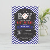 Baby shower de baseball Invitation Gary Blue Chevr (Debout devant)