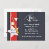 Baby shower de baseball Invitation Marine Rouge (Devant / Derrière)